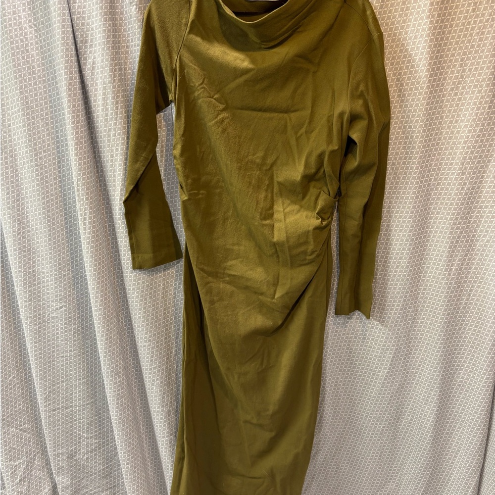 Zara Green Cowl Neck Long Sleeve Sheath Dress